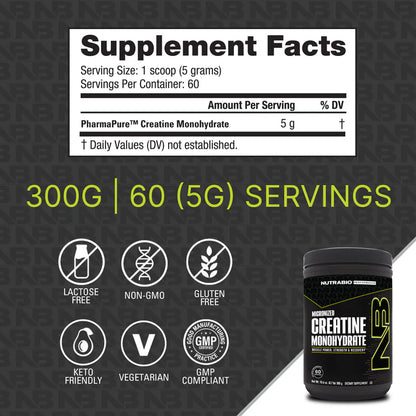 Nutrabio Micronized Creatine Monohydrate (60 Servings)